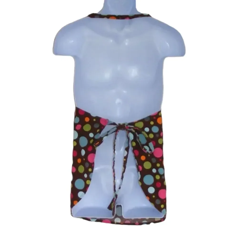 Corduroy APRON, OS, Brown, Colorful polka dots, Pockets, Tie Back, Multicolor